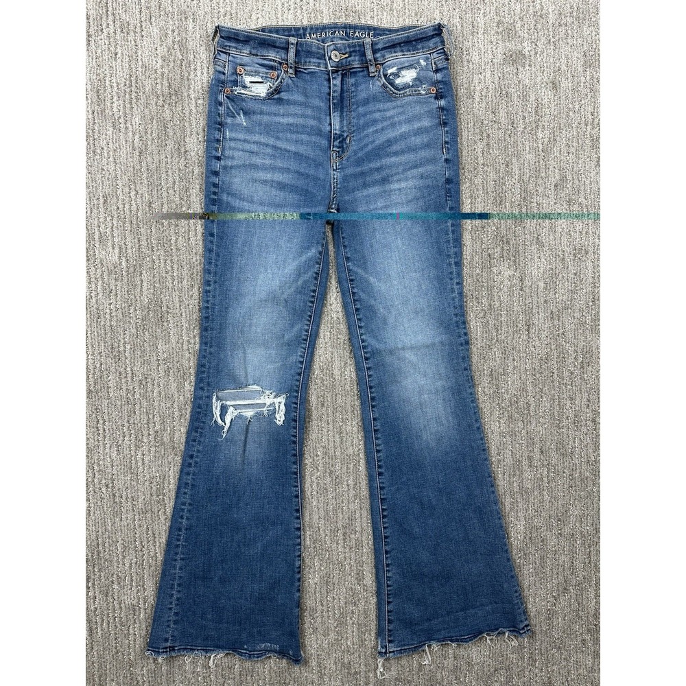 American Eagle Jeans Womens 4 Blue Super High Rise Flare Stretch Medium Wash